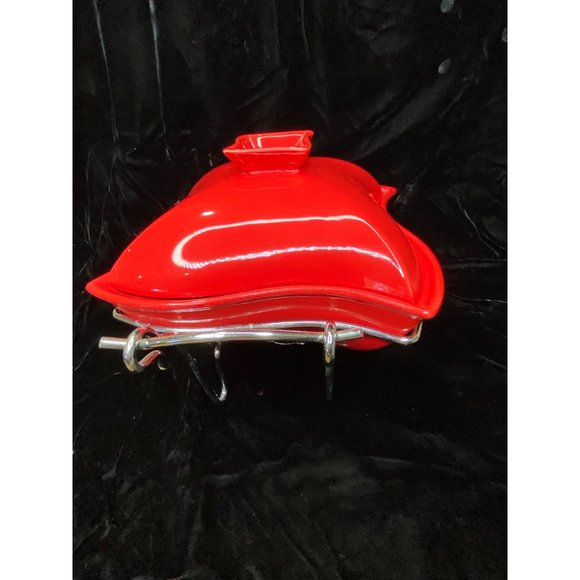 Siena by Godinger Red Ceramic Covered Chafing Dish w/Metal Warming Stand - Picture 6 of 13